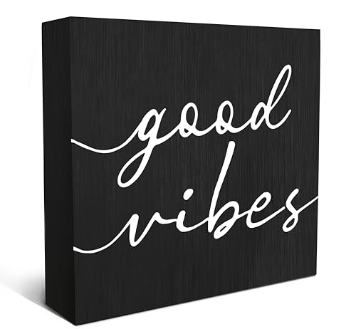 SRADMO Black and White Wood Box Sign Desk Decor, Inspirational Desk Decor Wooden Block Box Sign Decoration For Home Office Shelf Table - color: black, size: 5″×5″