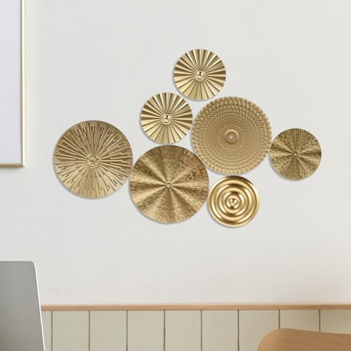 NUOBESTY 1 Set Metal Circle Wall Art Ornament Modern Golden Hanging Sculpture for Living Room Bedroom Bathroom Decoration