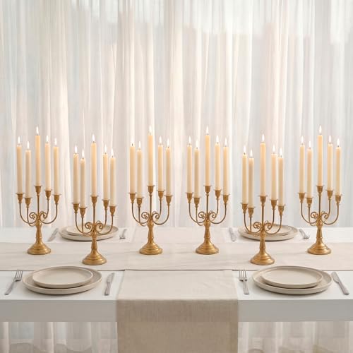 NUPTIO Candlestick Holders for Taper Candles: Gold Vintage Candelabra Bulk for Candle Sticks - 5 Arm Brass Candleholders Set of 6 for Party Fireplace Table Centerpiece - color: 5-arms Gold, size: 6 Pcs