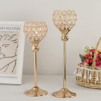 VINCIGANT Gold Crystal Candle Holders Set of 2,Pillar Candlesticks for Table Centerpieces, Valentine's Day Home Decor Wedding Party Housewarming Gift - size: 2 pcs 13" & 15" Tall