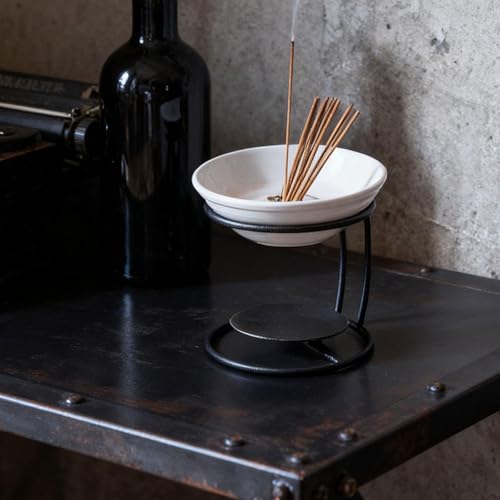 Qianly Ceramic Essential Oil Burner with Metal Frame, Ideal for Bedroom, Living Room Or Office, Black - color: Black&white(c)