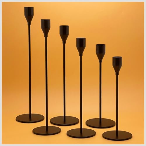6Pcs Matte Black Candlestick Holders Set Fit 3/4" Tall Taper Candle Home Decorative Table Centerpieces for Family Dinning, Party Decoration - color: Matte Black, size: 6 set
