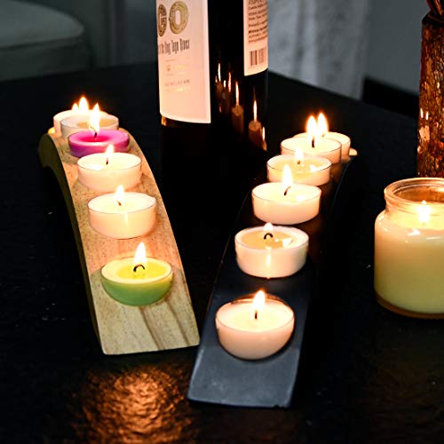Wooden Bridge Candle Holders 15 inch in Length, Long Tea Light Candle Holders Bar, 7 Candle Seat-Black - color: Black