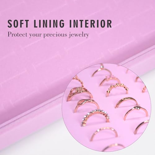 Siveit Velvet Ring Display Tray Organizer Box with Transparent Lid, 100 Slot Ring Holder Showcase For Store Display Jewelry Show Home, Pink - color: Pink