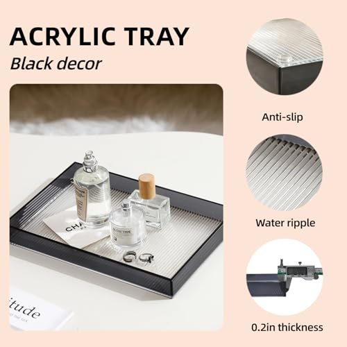 12"x8"Bathroom Vanity Tray for Counter,Black Acrylic Perfume Tray for Dresser,Kitchen soap Dispenser Tray,Coffee Table Tray Decor,Lucite Jewelry Candle Valet Tray,Toilet Organizer - size: 11.8" x 7.9" x 1.3"