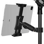 Ipad Holder for Mic Stand, Tablet Phone Holder Micophone Music Stand Mount Adjustable Rotatabe with Super Handle Clamp for iPad Pro 12.9 Air Mini, Android, 4 to 13.5inch iPhones and Tablets
