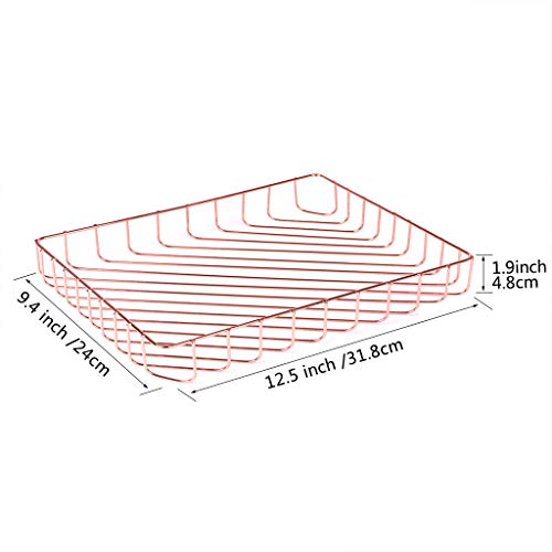 Rose Gold File Organizer for Desk Letter Size Desk Paper Organizer Trays Large Capacity Metal File Organizer Paper Tray Wire Basket Bins for Office Desktop,12.5" x 9.4" x 1.9" - color: Rose Gold