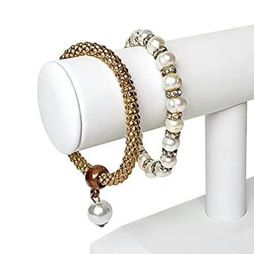 MOOCA 2 Pcs T-Bar Deluxe Wooden Bracelet Holder Display, Watch Hoder, Bracelet Display Stand, Jewelry Stand Organizer, White Leatherette - color: White Faux Leather, 2 pieces