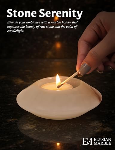 Tealight Candle Holders Set of 2 – Handcrafted Natural Marble Tea Light & Votive Holders, Decorative Stone Candle Holder Pair for Home Décor, Dining Table, Coffee Table & Wedding Decor - color: White Onyx, size: 4" Inches