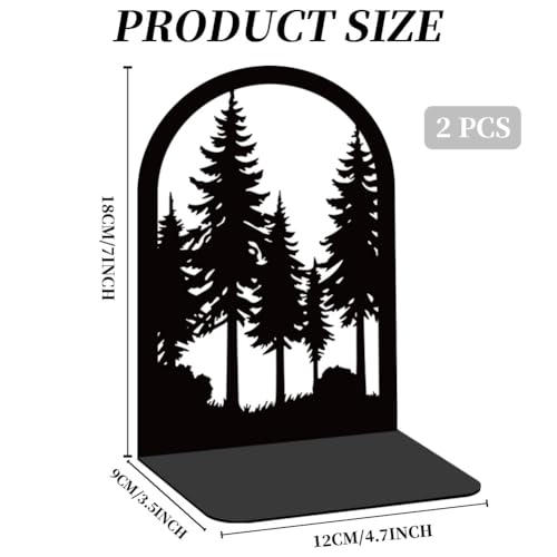 Forest Book Shelf Decorative Bookends for Shelves, Book Ends for Heavy Books, Black Pine Tree Metal Bookends for Desk Organizer, Office Library Decor Decorative Books for Home Decor - style: Forest