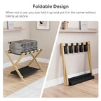 Smuxee Natural Bamboo Luggage Rack for Guest Room, Foldable Suitcase Stand with Storage Shelf, Easily Assembled Luggage Stand with 5 Nylon Straps for Guest Room Bedroom Hotel - color: Natural 1PCS
