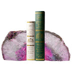 AMOYSTONE Pink Agate Bookends 1 Pair 2-3 Lbs Small Natural Crystal Book Stopper for Books CDs & DVDs - color: Pink, size: 2-3LBS