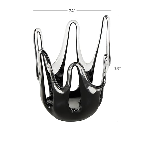 Deco 79 Glass Abstract Decorative Vase Centerpiece Vase with Wavy Oval Cutouts, Flower Vase for Home Decoration 7" x 7" x 10", Black - color: Black, size: 7" x 7" x 10"