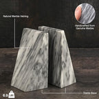 Bey-Berk Harold Carrera Marble Bookends (Grey, Set of 2), 4" x 2.5" x 6" Wedge Book Ends, 6.45 lb Solid Stone Desk and Shelf Decor - color: Gray