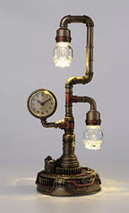 Veronese Design 14.75 Inch Steampunk Pipework Clock Stand Lamp Light Crystal Skull Bulb LED Lighting Antique Bronze Finish Sculpture