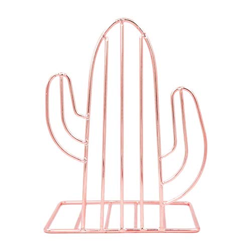 Winterworm Metal Bookends Book Ends Heavy Duty Modern Decorative for Bedroom Library Office School Book Display Desktop Organizer Gift (Cactus Rose Gold) - color: Cactus Rose Gold