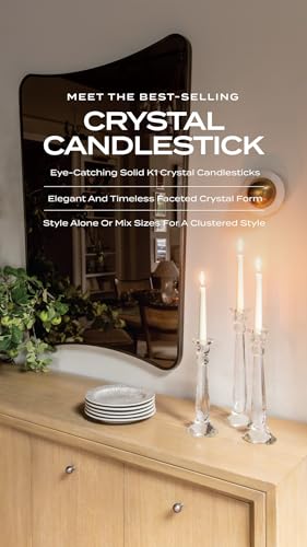Crystal Candlesticks — by Alice Lane Home Collection — Set of 3 — Decorative Candle Holders — Classic Design for Weddings, Dining and Party — Timeless Home Decor — for Tapered Candles — Size S, M & L