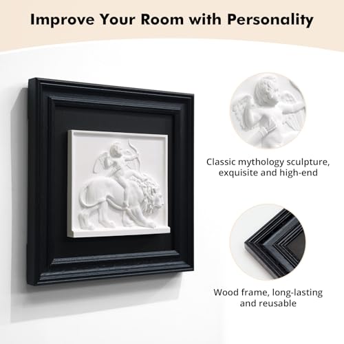 FOLKOR LIFE Cherub Angels Framed Wall Art Sculpture for Modern Classical Decor, Black and White Wall Decor Greek Mythology Cupid Classic Artwork Figurines for Room Decor, Gift for Anniversary - color: Cupid Statue SY02
