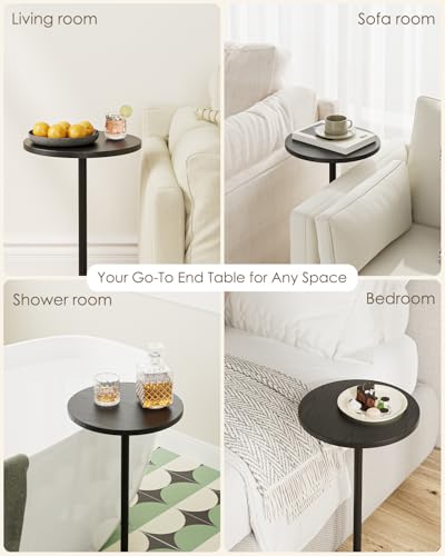 Masupu Drink Table, Round Side Table for Small Spaces, Pedestal Side Table, Small End Table with Metal Base, for Living Room, Bedroom, Bathroom, Black - color: 03.black