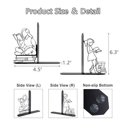 Ecqizer Bookends Decorative Book Ends Decorative Reading Decor Reading Book end Bookshelf Decor for Bedroom Library Office School Book Display Desktop Organizer Gift for Book Lovers, Black