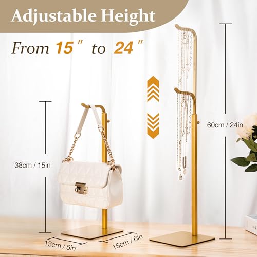 2 Pack Purse Holder Handbag Display Stand: Gold Hanger Rack for Bags, Purses, and Wreath, Adjustable Hook Stand for Tabletop, Closet, and Retail Use for Vendors - color: Gold