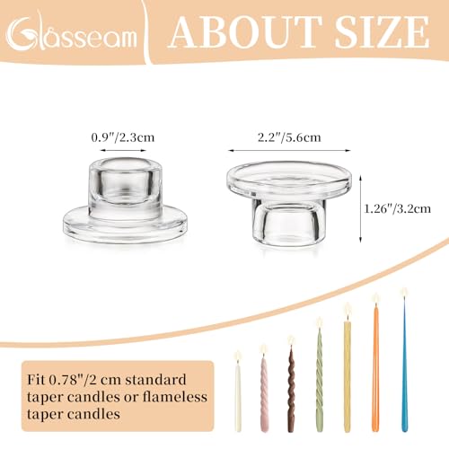 Glasseam Glass Tapered Candlestick Holders: 10Pcs Small Taper Candle Holders Bulk Clear Candle Sticks Holder Decor Short Modern Candle Holder for Table Centerpiece Wedding Christmas Dinner Party - color: Clear