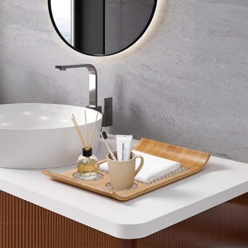 Bamboo Serving Tray of Boat Shape,Decorative Ottoman Tray for Coffee Table, Tray Decor for Bathroom Living Room, Breakfast in Bed