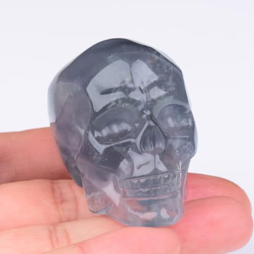 2 Inch Fluorite Crystal Skulls Decor,Human Skull Sculpture Statues Healing Crystal Decor,Halloween Skull Figurines,Home Office Decoration Christmas Meditation Gifts for Men Women - color: Fluorite Crystal