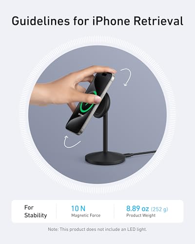 Anker MagGo iPhone 17 MagSafe Charger Compatible Stand, 15W Fast Magnetic Wireless Charging Station, Qi2 Certified 360° Wireless Charger, Magnetic Stand for iPhone 17/16/15/14/13 Series (No Adapter) - color: Black