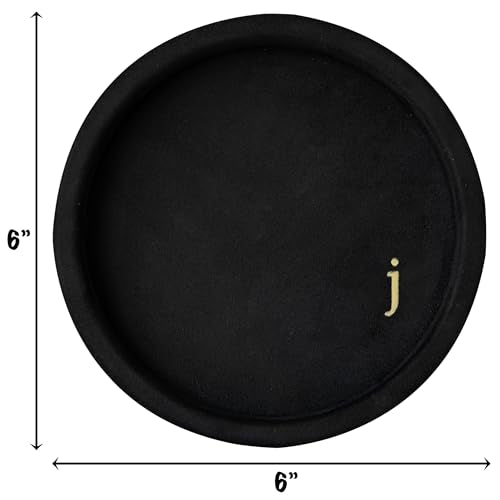 COLLECTIVE HOME - Velvet Jewelry Tray, 6" Monogrammed Jewelry Dish, Smooth Velour Display Dish for Rings, Earrings, Necklaces, Makeup, Personalized Gifts for Women (Black-j) - color: Black-j