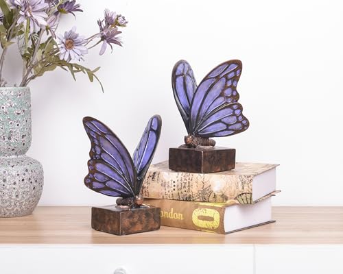 Vintage Purple Butterfly Bookends,Resin Book Ends for Shelves,Heavy Duty Decorative Bookends,Creative Book Stopper Holder Decor for Desk Home Office,Shelf Decoration,Gifts for Mother's Day - color: Purple