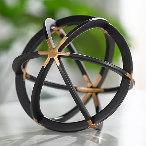 7" Metal Sphere Decor, Metal Coffee Table Decor Sculpture - Black & Gold, Abstract Tabletop Decorative Ball for Home, Decorative Balls for Centerpiece Bowls