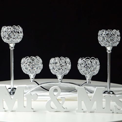 Crystal Tealight Candle Holder Centerpiece Home Decorative Candlestick Holder Elegant Table Centerpiece Home Decor Wedding Party Anniversary (Silver, Set of 3) - color: Silver, size: 3 Pieces