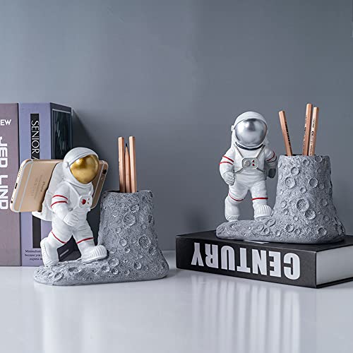BUTILIVEEN Astronaut Pen Pencil Holder with Phone Stand, Resin Spaceman Pen Container Cell Phone Stand for home Office Desktop Decoration, Gifts for Space Lovers, Gifts for Christmas - style: Phone Pen Holder