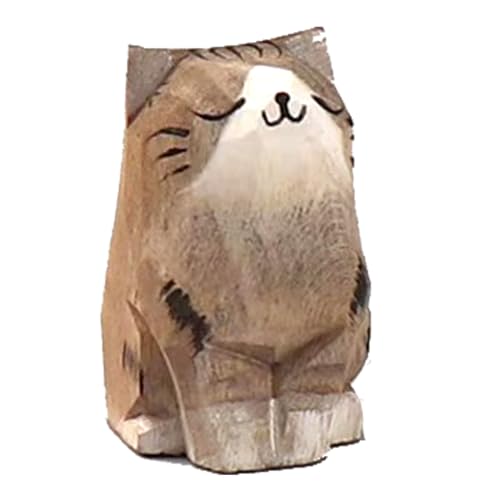 Wooden Cat Figurines Sculpture Statue Lovely Small Carved Orange Cat Statue Handmade Wood Kitten Art Carving Work for Home Office Decoration (Little Chinese Li Hua) - color: Little Chinese Li Hua