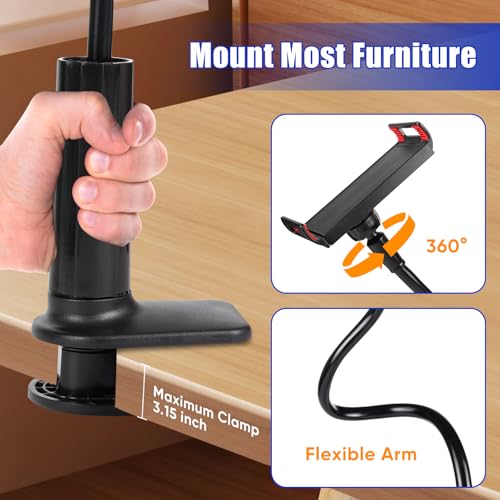 Selfdee Tablet Stand Holder for Bed, Gooseneck Adjustable Flexible Long Arm Tablets Mount Clamp Cell Phone Holder,Lazy Tablets Phone Stand,Compatible with 4-10 Inches Device