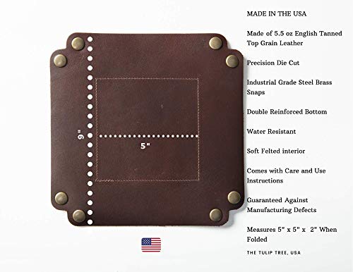 American Made Premium Leather Valet Tray, Folds Flat! Dice Rolling Basket and Organizer with Brass Rivets (Dark Walnut Brown, Medium) - color: Dark Walnut Brown, size: 5" x 5" x 2"