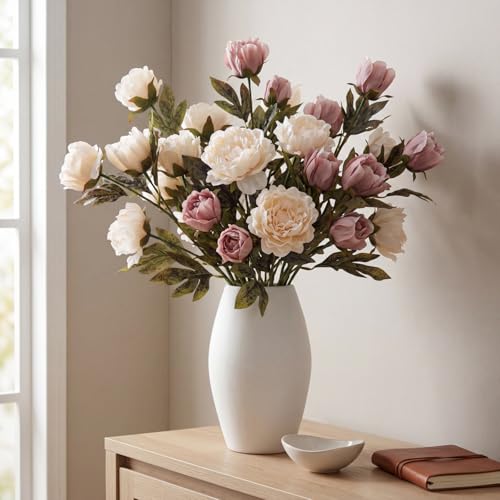 Thiccywoov 8 Pcs Faux Peony Stems Flowers Bulk Vintage Artificial Silk Peonies Stems Real Look Fake Peonies Branches for Vase Filler DIY Bouquet Centerpiece Home Indoor Outdoor Decoration (Multicolor) - color: Multi Color