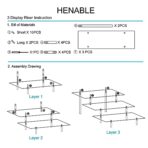 HENABLE Acrylic Display Risers, Acrylic Perfume Stand Organizer, Clear Shelf Risers for Display Stands for Food, Tabletop Use, Amiibo Funko POP Figure, 3 Tier Clear Cupcake Stand Risers