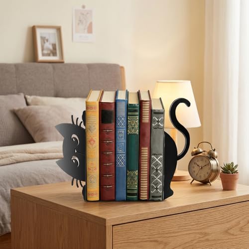 Cute Peeking Cat Bookends for Shelves Set of 2 Styles Metal Bookend Non-Skid Heavy Duty Book Ends Decorative Book Stopper Home Office Desk Bookshelf Decor Gift for Cat Lovers and Reading Enthusiasts - color: Type-3