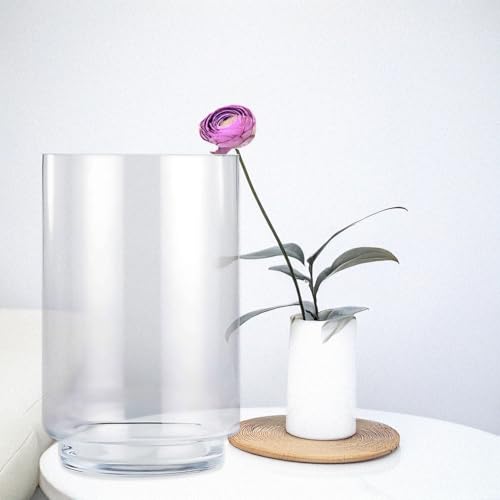 WGVI Clear Glass Pedestal Hurricane Candle Holder, 9" W, 14" H, Footed Decorative Vase for Pillar Candles, Elevated Cylinder Candleholder on a Riser Round Base, Centerpieces, Home Décor, 1 Piece - size: 14"H