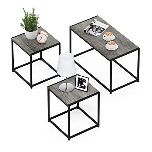 Furinno Camus Modern Living Room Coffee Table with 2 End Tables Set, French Oak Grey - color: French Oak Grey, size: 3 in 1