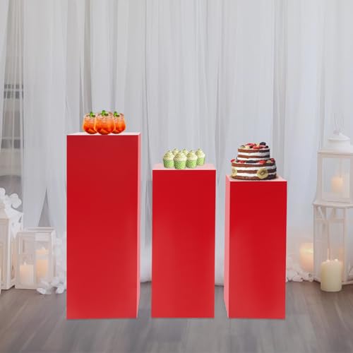 3/6 PCS Square Tall Pedestal Stand Metal Square Pedestal Stand Tall Pedestals Cake Stands for Party Wedding Birthday (Red, 3Pcs) - color: Red, size: 3Pcs