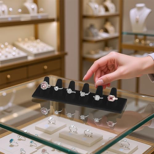 KUKUVR Velvet Ring Display Stand, Finger Jewelry Organizer for Retail Show, Personal Vanity, and Travel – Black Ring Holder for Engagement Rings, Wedding Bands, and Fashion Jewelry (Black 6 Fingers) - color: Black 6 Fingers