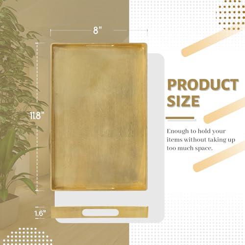 MAONAME Gold Decorative Tray with Handles, Foil Serving Tray for Ottoman, Rectangular Coffee Trays for Living Room, Bathroom, 11.8" L x 8" W x 1.6" H - size: 11.8" x 8.7" x 1.6"