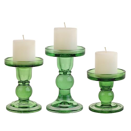 6-Piece Set of Green Glass Candlestick, Crystal Candlestick Holder Holder and Conical Candle, Christmas Candle Holder Decoration, Family Living Room Wedding Candle Holder (green2sets) - color: Green2sets