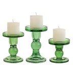 3-Piece Set of Green Glass Candlestick, Crystal Candlestick Holder Holder and Conical Candle, Christmas Candle Holder Decoration, Family Living Room Wedding Candle Holder (green1set) - color: Green