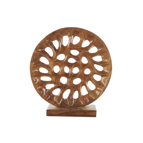 Deco 79 Teak Wood Abstract Handmade Decorative Sculpture Circular Cutout Home Decor Statue, Accent Figurine 20" x 6" x 21", Brown - size: 20" x 6" x 21"