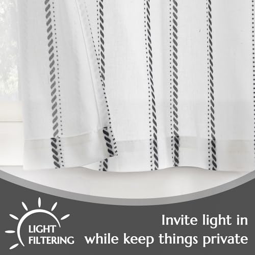 jinchan Linen Striped Kitchen Curtains Tier Cafe Curtains for Living Room Bathroom RV 24 Inch Farmhouse Rustic Half Window Treatment Light Filtering 2 Panels Black on White - color: Cottage Striped Black, size: 26"W x 24"L (Pack of 2)