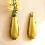 Sculptural Wall Ceramic Vase — 2 Pack Gold Hanging Sconce Vase | Turn Flowers into Art — Decorative Ceramic Wall Sconce for Single Stem Displays - size: 2pcs-Large
